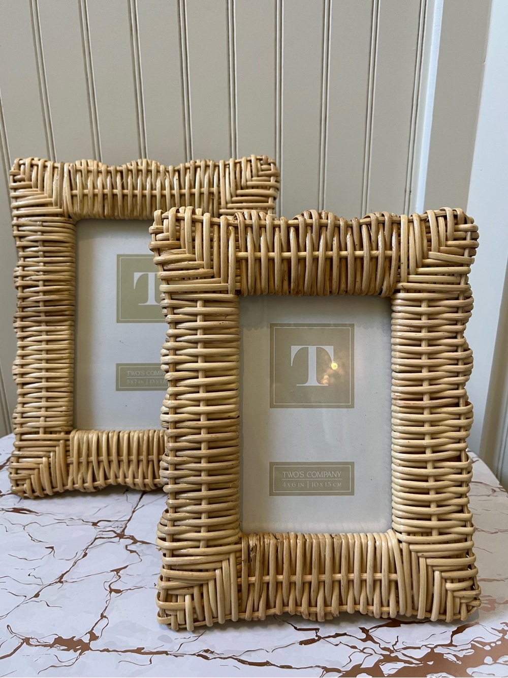TWO’S COMPANY WICKER WEAVE PHOTO FRAMES | SET OF 2  | 5 x 7  & 4x6 | NEW